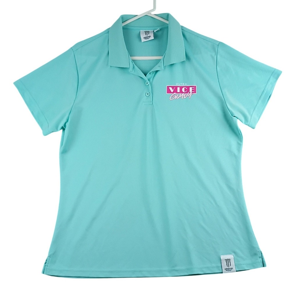 Monster Energy Polo Shirt Womens XL Teal Ultra Vice Guava Short Sleeve Golf Top
